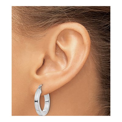 10K White Gold 20mm Square Tube Hoop Earrings – view 4