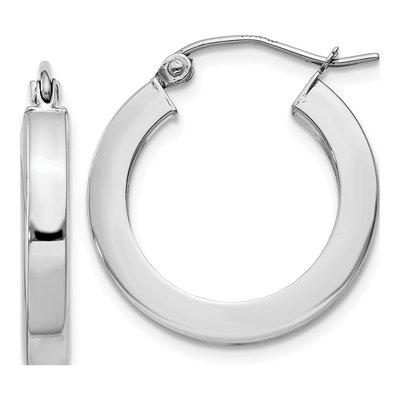 10K White Gold 20mm Square Tube Hoop Earrings