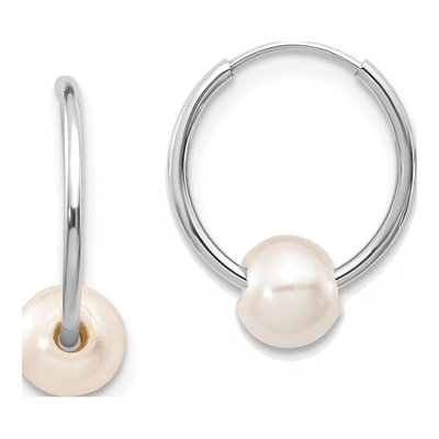 10K White Gold Freshwater Cultured Pearl Hoop Earrings
