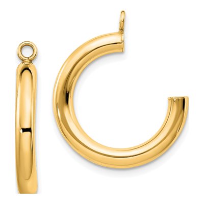 10K Yellow Gold 20mm Tube J- Hoop Earrings