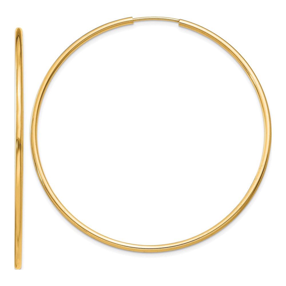 10K Yellow Gold Endless Hoop Earrings, 50mm