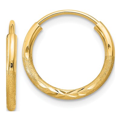 10K Yellow Gold 14mm Diamond-Cut Endless Hoop Earrings