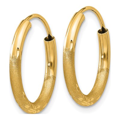 10K Yellow Gold 15mm Diamond-Cut Endless Hoop Earrings – view 3