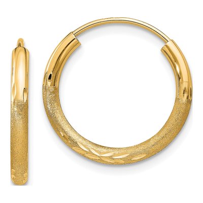 10K Yellow Gold 15mm Diamond-Cut Endless Hoop Earrings