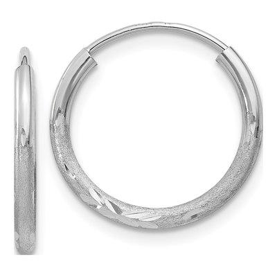 10K White Gold 16mm Diamond-Cut Endless Hoop Earrings