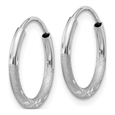 10K White Gold 14mm Diamond-Cut Endless Hoop Earrings – view 3