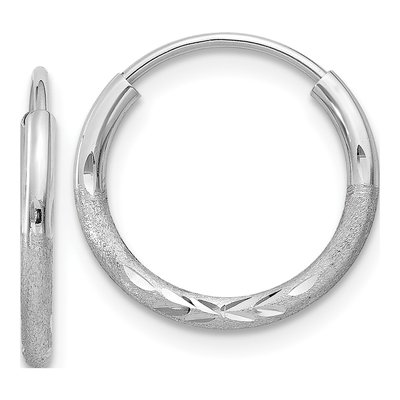 10K White Gold 14mm Diamond-Cut Endless Hoop Earrings