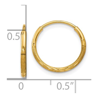 10K Yellow Gold 14mm Diamond-Cut Endless Hoop Earrings – view 5