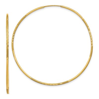 10K Yellow Gold 50mm Diamond-Cut Endless Hoop Earrings