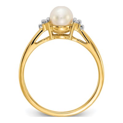 10K Yellow Gold Diamond & Pearl Ring – view 2