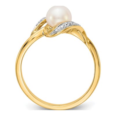 10K Yellow Gold Diamond Pearl Bypass Ring – view 2