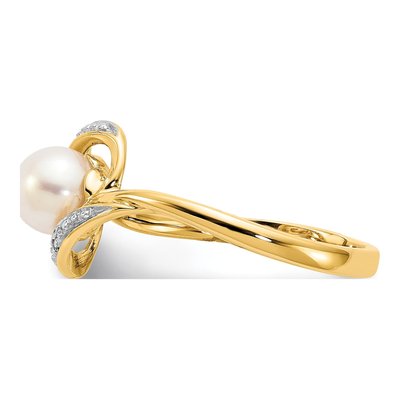 10K Yellow Gold Diamond Pearl Bypass Ring – view 3