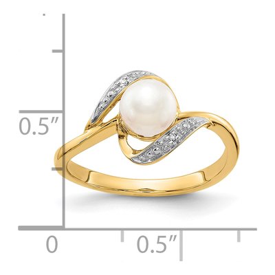 10K Yellow Gold Diamond Pearl Bypass Ring – view 4