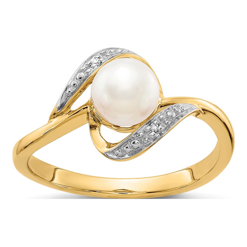 10K Yellow Gold Diamond Pearl Bypass Ring