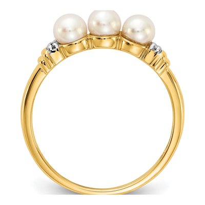 10K Yellow Gold Diamond Freshwater Pearl Ring – view 2