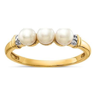 10K Yellow Gold Diamond Freshwater Pearl Ring