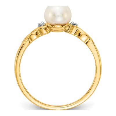 10K Yellow Gold Pearl Diamond Twist Ring – view 2