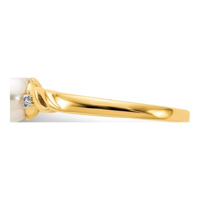 10K Yellow Gold Pearl Diamond Twist Ring – view 3
