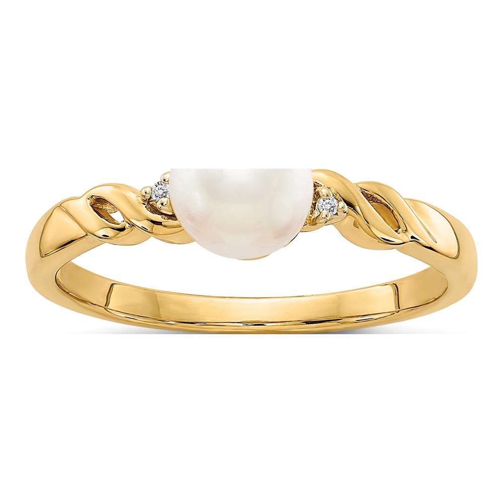 10K Yellow Gold Pearl Diamond Twist Ring