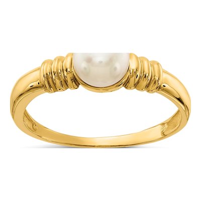 10K Yellow Gold Freshwater Cultured Pearl Button Ring