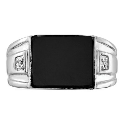 Men's 10K White Gold Onyx & Diamond Cushion Ring – view 5