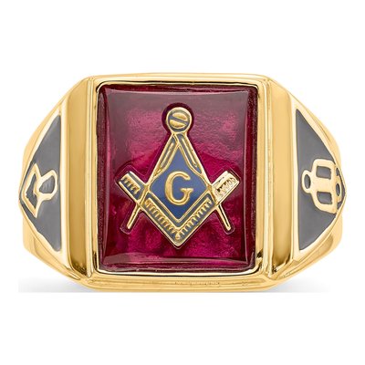 Men's 10K Yellow Gold Lab-Created Ruby Masonic Ring – view 4