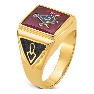 Men's 10K Yellow Gold Lab-Created Ruby Masonic Ring – view 6