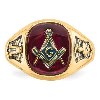 Men's 10K Yellow Gold Lab-Created Ruby Masonic Ring – view 5