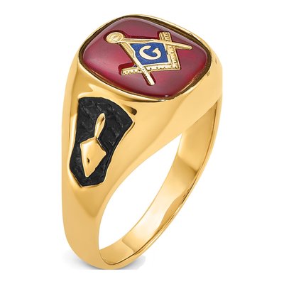 Men's 10K Yellow Gold Lab-Created Ruby Masonic Ring – view 7