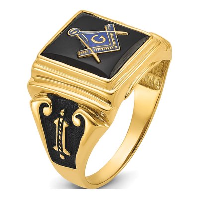 Men's 10K Yellow Gold Onyx Masonic Ring – view 8