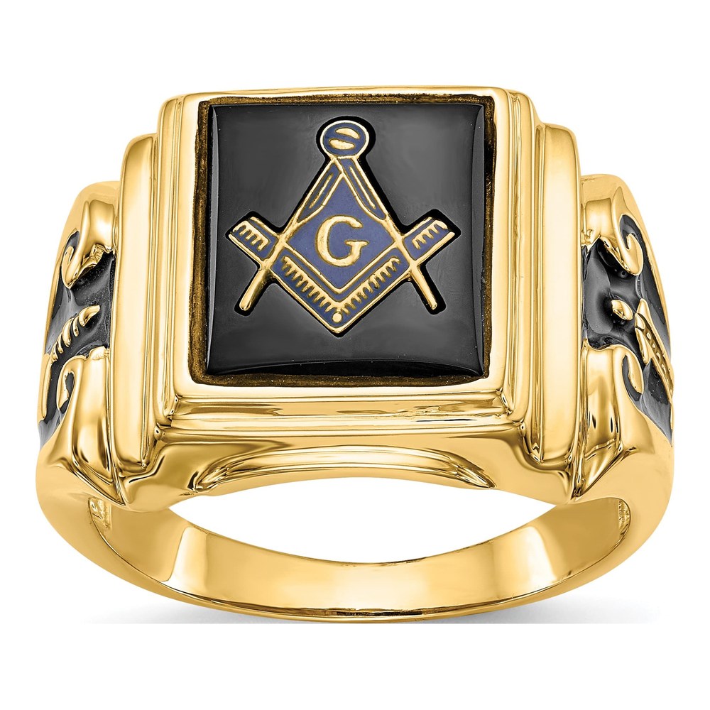 Men's 10K Yellow Gold Onyx Masonic Ring