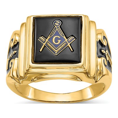 Men's 10K Yellow Gold Onyx Masonic Ring