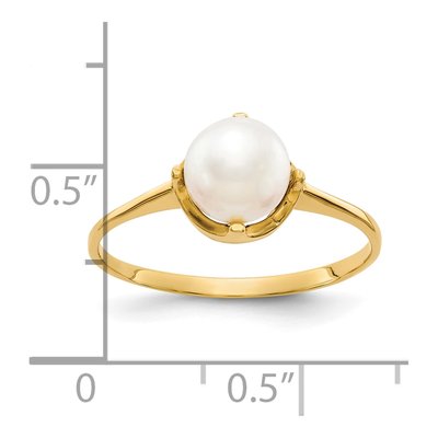 10K Yellow Gold Freshwater Cultured Pearl Round Ring – view 2