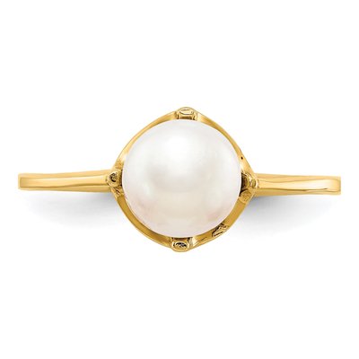 10K Yellow Gold Freshwater Cultured Pearl Round Ring – view 5
