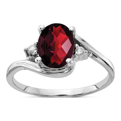 10K White Gold Garnet & Diamond Oval Ring