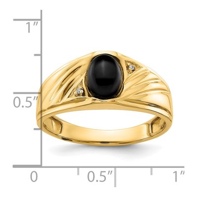 Men's 10K Yellow Gold Onyx & Diamond Oval Cabochon Ring – view 2