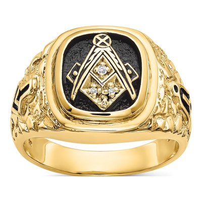Men's 10K Yellow Gold Diamond Masonic Ring