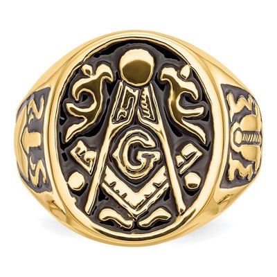 Men's 10K Yellow Gold Black Enamel Masonic Sz Ring – view 4