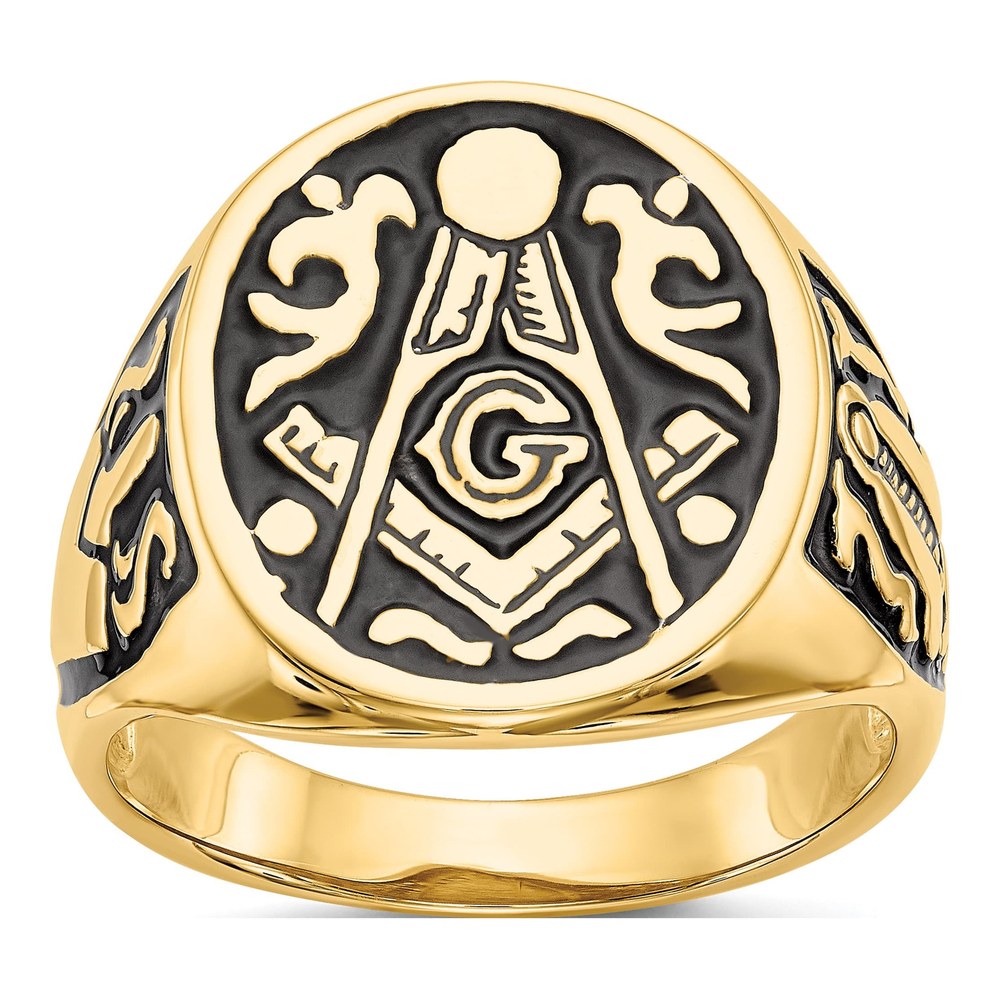 Men's 10K Yellow Gold Black Enamel Masonic Sz Ring