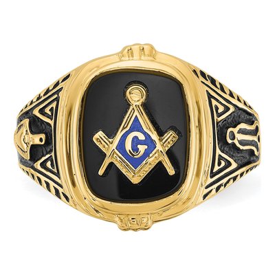 Men's 10K Yellow Gold Onyx Masonic Ring – view 5