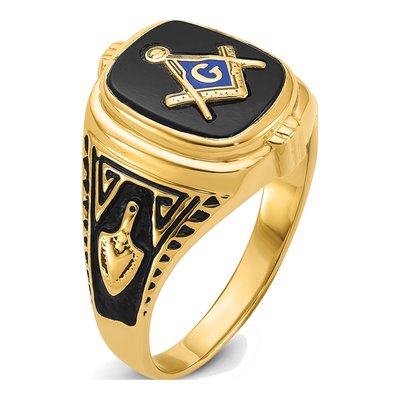 Men's 10K Yellow Gold Onyx Masonic Ring – view 7