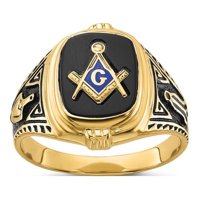 Men's 10K Yellow Gold Onyx Masonic Ring