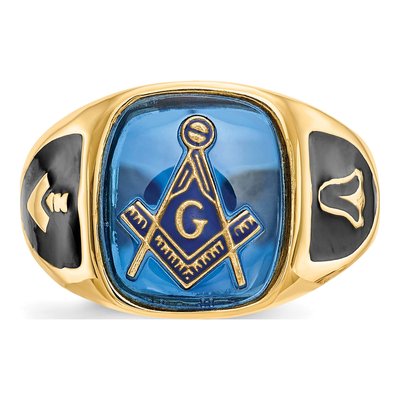 Men's 10K Yellow Gold Masonic Simulated Blue Spinel Ring – view 4