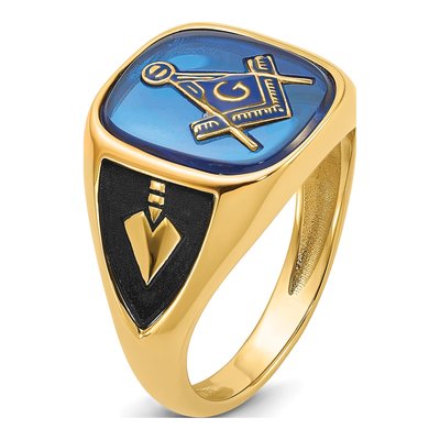 Men's 10K Yellow Gold Masonic Simulated Blue Spinel Ring – view 6