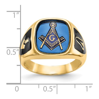Men's 10K Yellow Gold Masonic Simulated Blue Spinel Ring – view 8