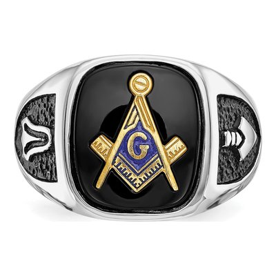 Men's 10K White Gold Onyx Masonic Ring – view 5