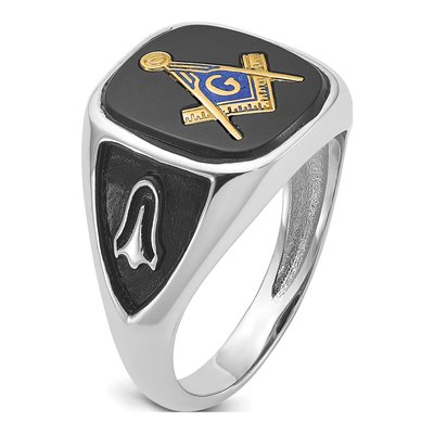 Men's 10K White Gold Onyx Masonic Ring – view 7