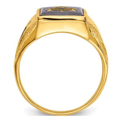 Men's 10K Yellow Gold Simulated Blue Spinel Masonic Ring – view 3