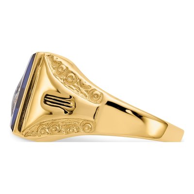 Men's 10K Yellow Gold Simulated Blue Spinel Masonic Ring – view 4