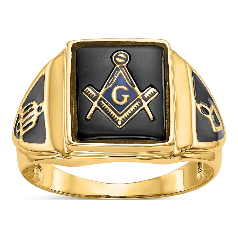 Men's 10K Yellow Gold Onyx Masonic Ring